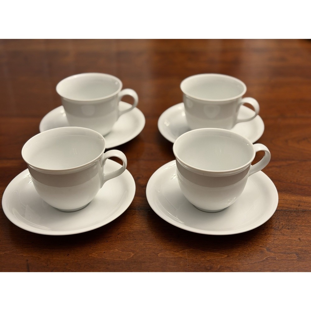 Set Of 4, 8‎ Pc Christopher Stuart Grand Blanc Cup & Saucer Set White Fine China